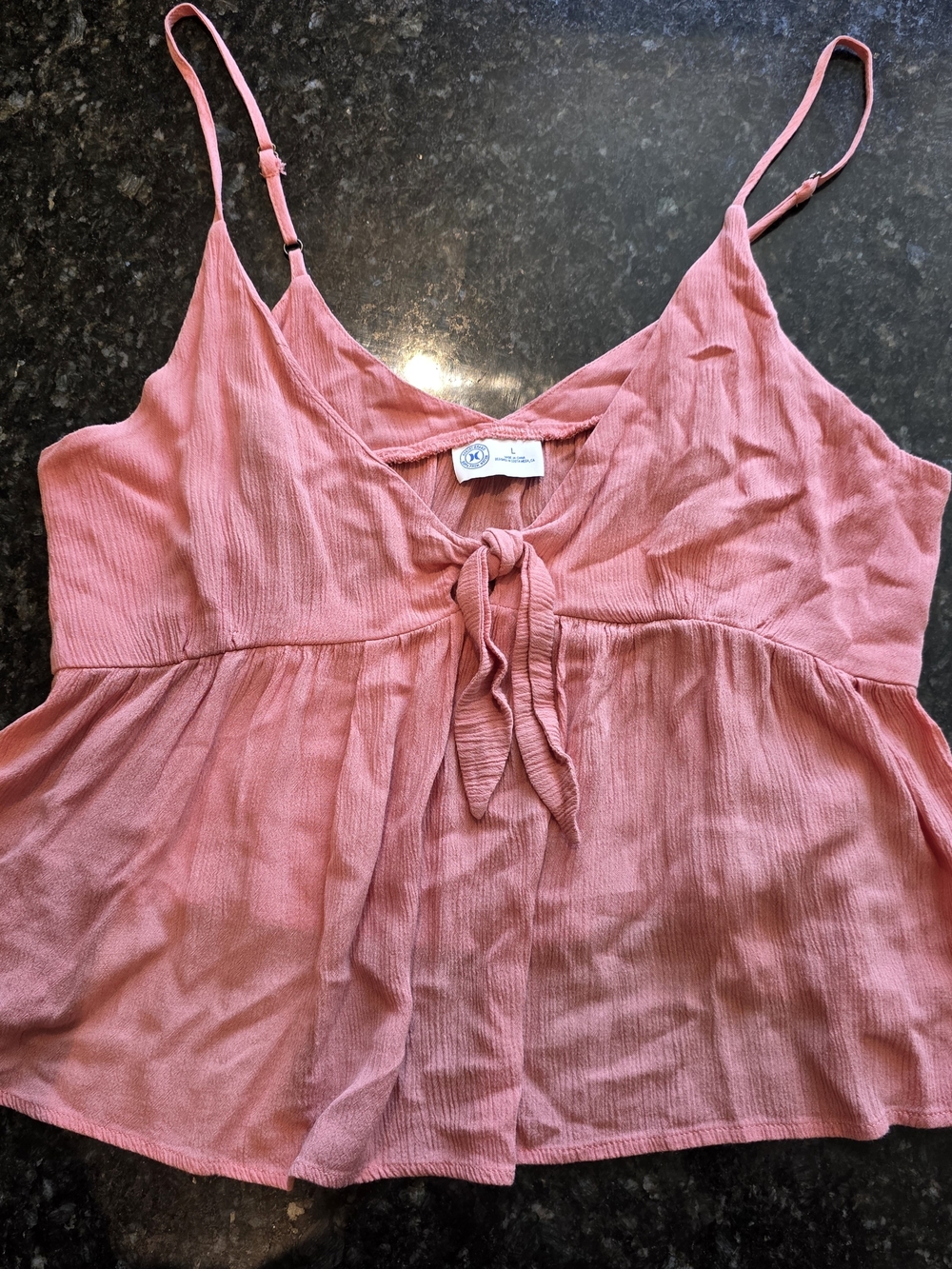 Women’s Pink Tie-Front Tank Top Babydoll Cami